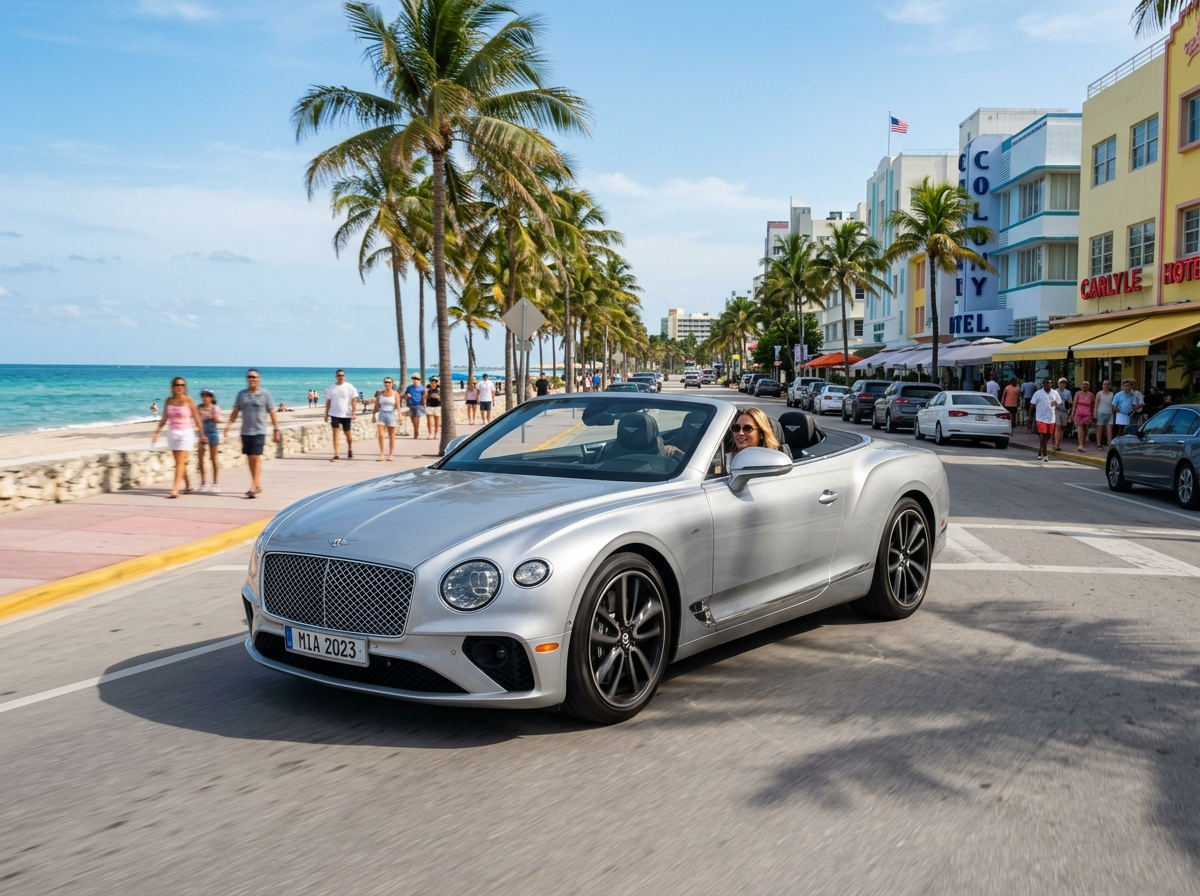 2023 Bentley Continental GT Convertible in Miami Beach — silver drop-top luxury grand tourer