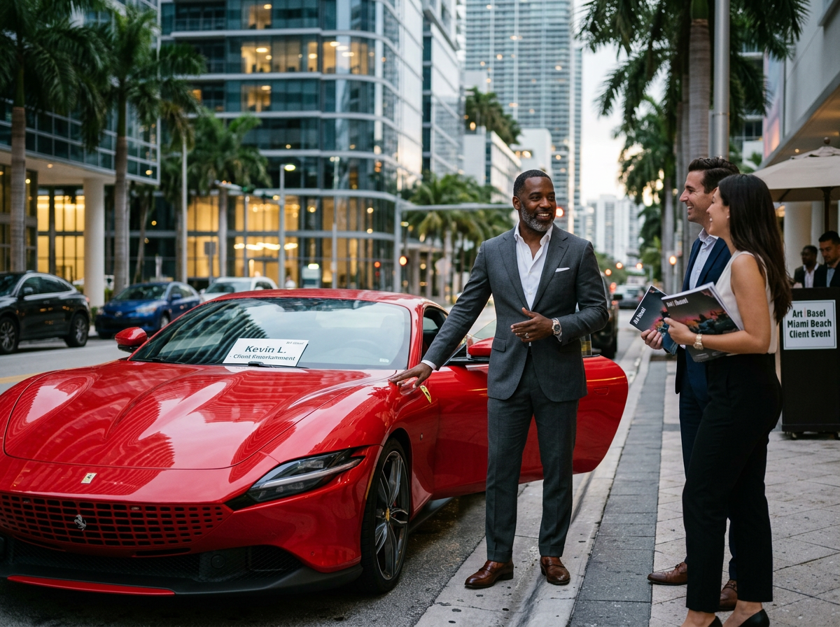Kevin L. — business traveler who rented Ferrari in Brickell Miami for Art Basel client entertainment